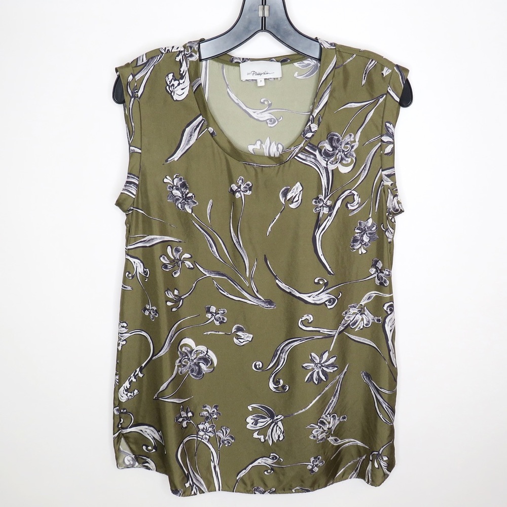 3.1 Phillip Lim 100% silk green floral print top size 2